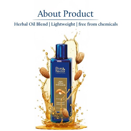 Blue Nectar Saffron & Almond Oil, Ayurveda Product for Crepey Skin | Skin Firming Body Oil for Stretch Marks (12 Herbs, 3.38 Fl Oz)
