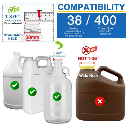 8Pcs Gallon Jug Pump Dispenser, 38-400 Leak Proof Pump for Gallon Jug - Lotion Shampoo Pump Cap Included, Fits 1 Gallon Bottle 64oz 128oz Shampoo Laundry Detergent Containers