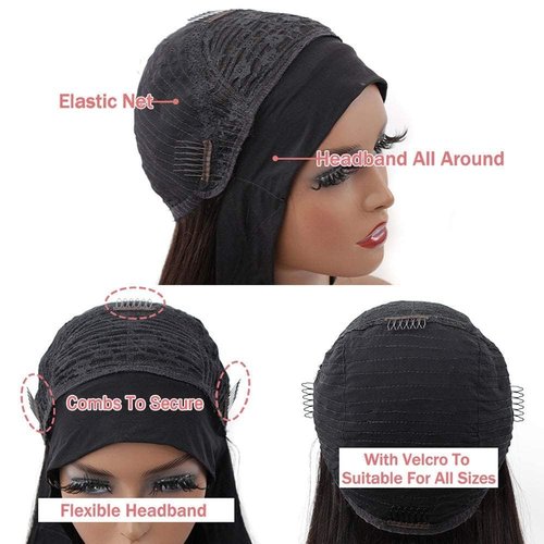 Ombre Headband Wig Human Hair #4/27 Highlight Body Wave Headband Wig 16 Inch Glueless None Lace Front Wig Brazilian Virgin Human Hair Wigs for Black Women Wear and Go Wig 150% Density