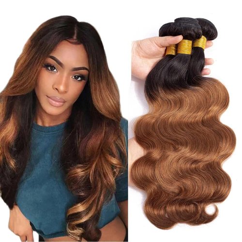 1B30 Human Hair Bundles Ombre Brown Bundles Dark Brown Body Wave Bundle Human Hair 8 10 12 Inch Double Weft Brazilian Virgin Remy Hair Extensions Silky Woft For Women Deals