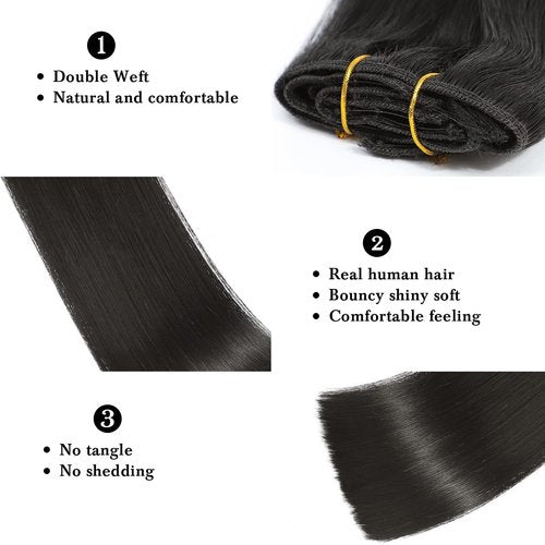 Clip in Hair Extensions Real Human Hair 18 Inch Narural Black Real Hair Extensions Clip in Human Hair Straight 8Pcs Invisible Seamless Human Hair for Women 70g (18Inch 70g)