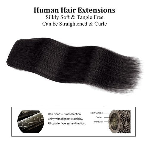14" Clip in Hair Extensions Remy Human Hair for Women - Silky Straight Human Hair Clip in Extensions 50grams 4pieces Natural Black #1B Color