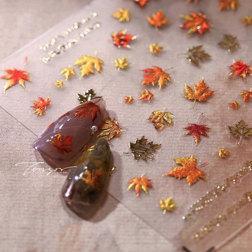 Fall Nail Stickers for Nail Art, Autumn Maple Leaves Nail Decals 5D Embossed Thanksgiving Day Gold Maple Leaf Nail Art Supplies for Women Girls (1Sheet)