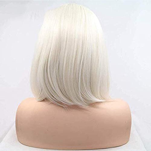 Platinum Blonde Wig Short Lace Front Bob Wigs for Black Women Realistic White Straight Shoulder Length Pre Plucked Natural Hairline Glueless Synthetic Heat Resistant Fiber Hair 14Inch Lace Wig