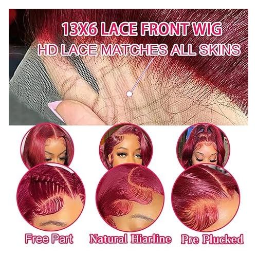 30inch Burgundy Lace Front Wigs 220% Density 13x6 Body Wave Lace Frontal Wigs Pre Plucked Glueless Red Wig Wine Red Lace Frontal Wigs for Women