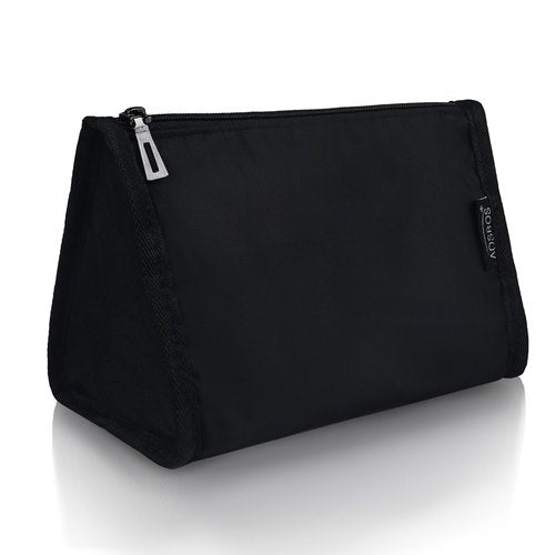 Aosbos Premium Small Makeup Bag, Compact Cosmetic Pouch, Travel-Size Make UP Case for Women, Black