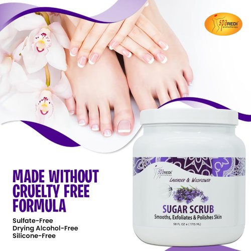 SPA REDI Sugar Scrub - Exfoliating, Moisturizing, Hydrating and Nourishing, Glow, Polish, Smooth and Fresh Skin - Body Exfoliator, Lavender & Wildflower - 58 Ounces