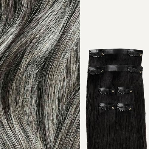 Luxy 100% Remy Human Hair Extensions for Thin Hair Thinning Hair Fill-Ins ? 6 Seamless Wefts Multi-Dimensional Color Blend - Natural-Looking Volume & Coverage 50 grams 12" Light Gray Thinning