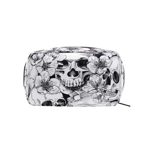 ZOEO Makeup Pouch Sugar Skull Mexican Floral Halloween Mini Makeup Bag Organizer Travel Zip Toiletry Bag Small Cosmetic Train Case Beauty Bag for Teens Girls Women Black White