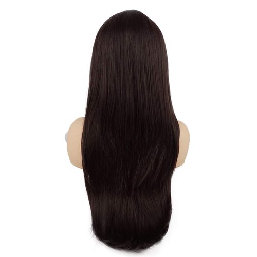 Meiyite Hair Straight Long 24inch Dark Auburn Heavy Density Realistic Heat Resistant Synthetic Lace Front Wig