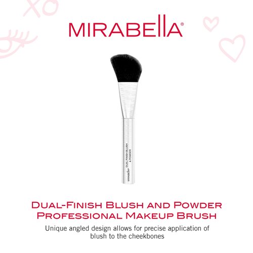 Mirabella Dual Finish Blush & Powder Brush – Angled Vegan Makeup Brush for Cheeks, Super-Soft Synthetic Bristles, Weighted Aluminum Handle, Cruelty-Free, Professional Quality