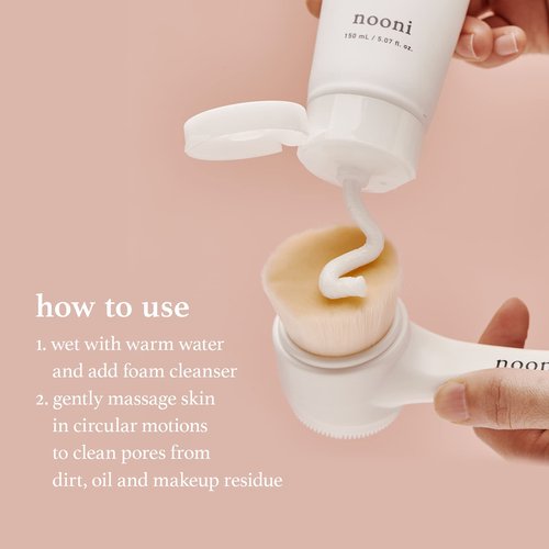 NOONI Facial Cleansing Tool - Marshmallow Whip Maker + Pore Cleansing Tool - Manual Dual Brush | Facial Massager and Exfoliator, Soft Bristle & Silicone Brush, 1 Count Bundle