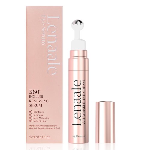 Eye Cream Anti Aging Under Eyes Cream Dark Circles with Super Vitamin A, Peptides & Hyaluronic Acid, Eye Serum With 360° Roller Massage Ball for Puffiness and Bags 0.5 oz