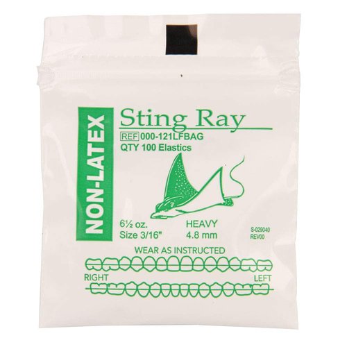 American Orthodontics Elastics Non-Latex Sea Life Sting Ray | Heavy, 6.5 Oz, 3/16" Size, 30 Packs Per Box, 3,000 Total | Made in The USA | Consistent Force, Hypo-allergenic Non-Latex Material