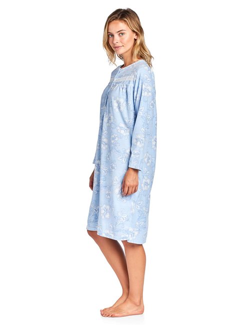 Casual Nights Women's Long Sleeve Printed Micro Fleece Nightgown - Blue - XXX-Large