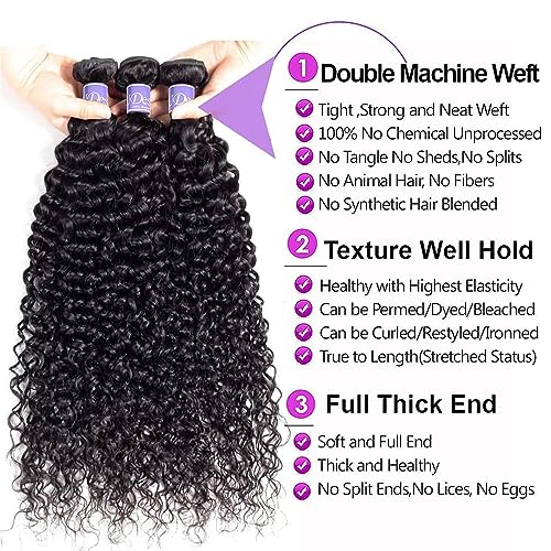 Curly Human Hair Bundles Brazilian Virgin Hair Weave 3 Bundles Jerry Curly Wave 12A Grade Unprocessed Hair Extensions Natural Black 22 24 26 inch 285g/pc