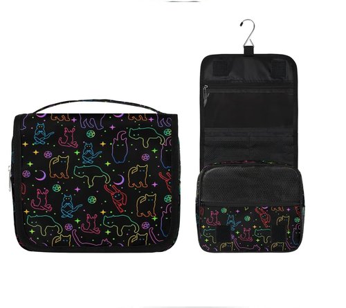 lakefvgk Black Cats Hanging Toiletry Bag, Spacious Travel Toiletry Bag for Women Men, Cosmetic Bags for Women, Travel Makeup Bag Suitable for Business, Camping, and Fitness