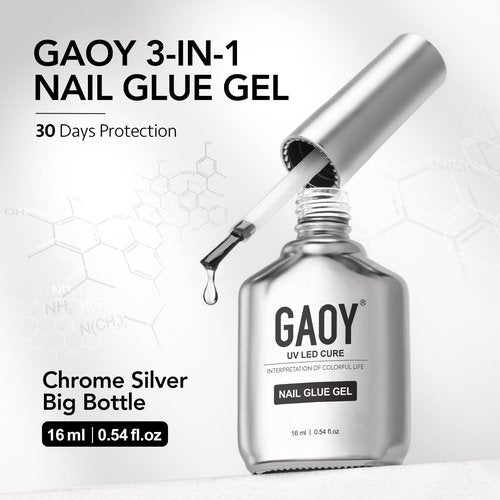GAOY Gel Nail Glue, 16ml Nail Glue and Base Coat, Long Lasting for Acrylic Tips, UV Light Cure