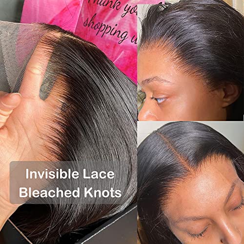 Bleached Knots 360 Full Lace Front Wigs Human Hair Glueless Lace Front Wigs Human Hair Pre Plucked 180% Density Straight Wig Invisible HD 360 Lace Front Wigs Human Hair With Adjustable Band (22inches)