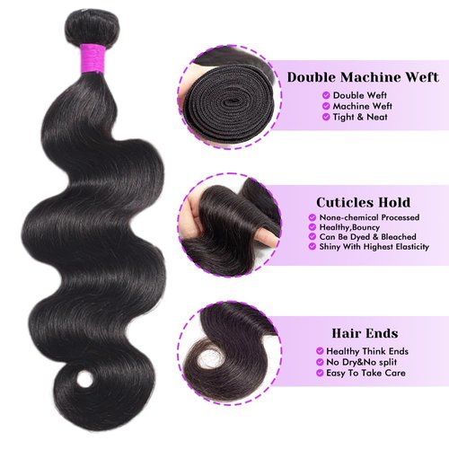 Body Wave Bundles Human Hair 10 12 14Inch Human Hair Raw Bundles 100% Unprocessed Brazilian Virgin Quick Weave Hair 3 Bundles for Black Women Natural Color