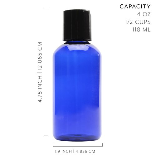 Cornucopia Brands 4oz Empty Cobalt Blue Plastic Squeeze Bottles with Disc Top Flip Cap (Pack of 6) BPA-Free Containers For Shampoo, Lotions, Liquid Body Soap, Creams