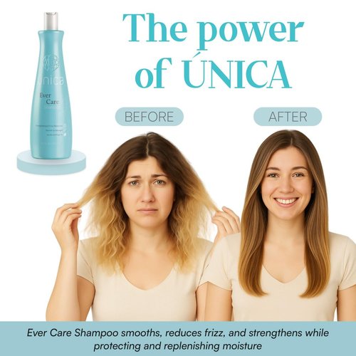 U ÚNICA WORK OF BEAUTY Ever Care Smoothing Shampoo – Keratin, Collagen & Argan Oil for Frizz Control, Repair & Hydration – Daily Lightweight Cleanser for Dry, Curly & Damaged Hair – 10 oz