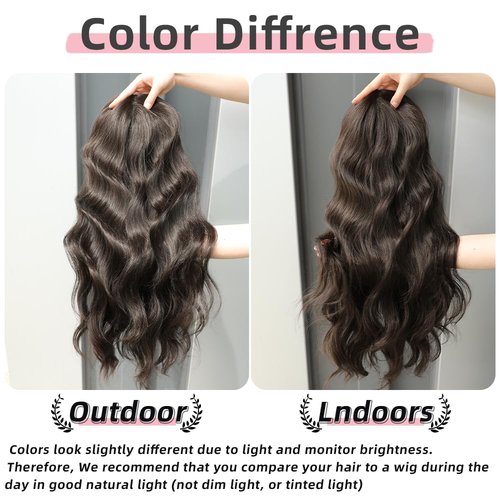 XIXISNOW Hair Topper 24 Inch Long Wavy Toppers Hair Pieces for Women Thinning Hairs Lace Hand-Tied Hairline Synthetic Heat Resistant Clip in Hairpieces 6"x6"Large Base for Daily Use Dark Brown