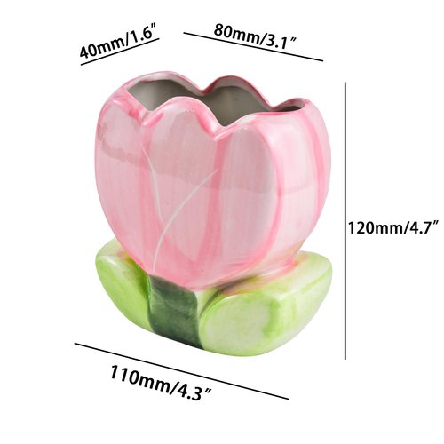 ESIW Ceramic Tulip Cosmetic Storage Box, Desktop Organizers Make Up Brush Storage Stand Desktop Storage Box for Brush,Pencil,Art Supplies, Painting Brush (Pink+Purple+Red+Yellow)