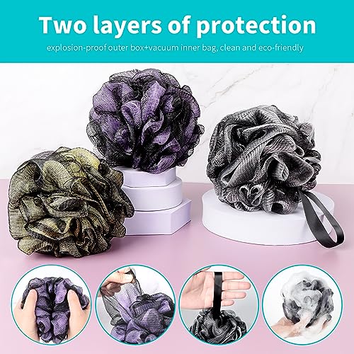 Bath Loofah Shower Sponge Body Back Scrubber Soft Mesh Shower Puffs Exfoliating Loofa for Women & Men Bath Accessories Cleaning Tool (Pack of 4 60G Loofah, Dark Elf)