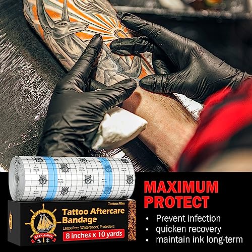 AZEN Tattoo Aftercare Bandage, 8"x 10 Yard, Tattoo Waterproof Bandage, Second Skin Tattoo Cover up Tape, Tattoo Healing Wrap, Tattoo Wrap, Tattoo Tape, Tattoo Supplies