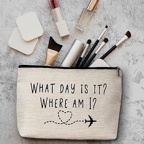 AWSICE Flight Attendant Makeup Bag What Day Is It Where Am I Cosmetic Travel Toiletry Bags Friendship Gift For Stewardess Flight Crew Women Sister Friend-A13