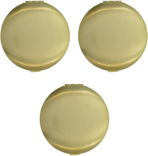 Stephanie Imports Set of 3 Double Sided Magnifying Compact Mirrors with Brushed Metal Finish (Gold, Round)