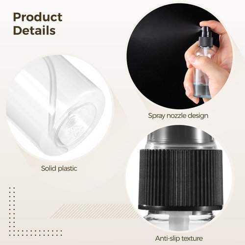 Tideme 100 PCS Small Spray Bottles 2 oz Bulk - 60 ML Transparent PET Spray Bottles with Black Mist Nozzle Travel-Size, Convenient for Samples Office Home Use
