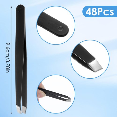 48 Pieces Eyebrow Tweezers Bulk Stainless Steel Slanted Tip Precision Tweezers for Facial Hair, Blackhead and Tick Remover, Men and Women Professional