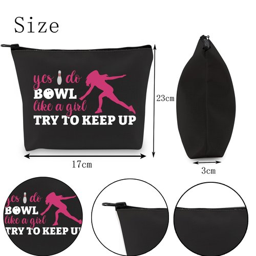 POFULL Bowling Gift Bowling Team Gift Yes I Do Bowl Like a Girl Try to Keep Up Cosmetic Bag Bowling Lover Gifts (Yes I Do Bowl black bag)