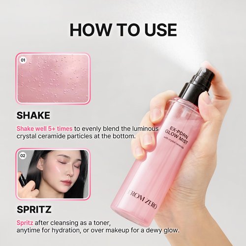FROM ZERO EX-PDRN Glow Mist, Toner Spray, 3.38 fl. oz., Korean Glass Skin, Hydration, Broccoli PDRN, Jinseng Exosomes, 3X Collagen, Ceramide, Niacinamide, Black Pink Face Moisturizing