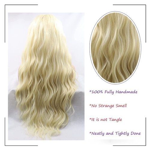 Angle Lucky Blonde Deep Curly Wig Long Curly Blonde 613 Natural Hairline Glueless Wig Synthetic Pre Plucked Soft Wig Heat Resistant Fiber Cosplay Makeup Wigs for Women 24 Inches
