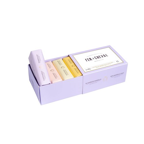 Fer à Cheval Gentle Perfumed Soaps Gift Set, 4x125g/4.41oz - Marseille Vegetable Soap with Shea Butter and Softening Oils