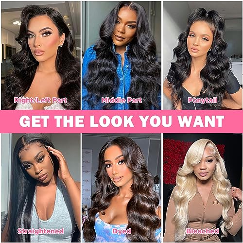 5x5 HD Lace Closure Wigs Human Hair Body Wave Lace Front Wigs for Black Women 100% Virgin Human Hair Pre Plucked with Baby Hair 180% Density Glueless Wigs Natural Black Color 24Inch