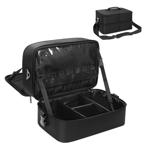 Extra Large Makeup Case, Professional Makeup Artist Traveling Bag, Double Layer Lightweight XL Makeup Travel Case Organizer for Artist Hairstylist Crafters with 2 Detachable Pouch & Shoulder Strap