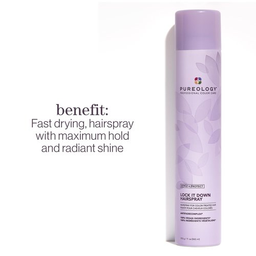 Pureology Style + Protect Lock It Down Hairspray for Color-Treated Hair, Maximum Hold, 11 Ounce