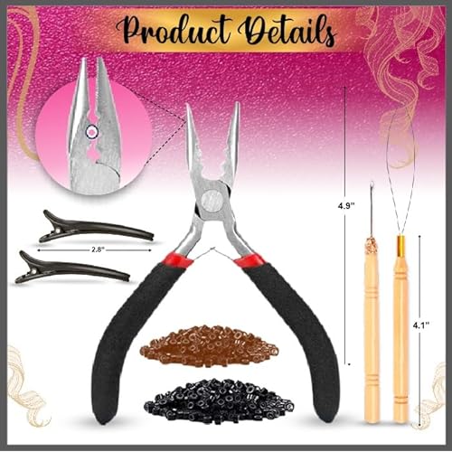 Andou | 14 Colors | Up To 6800 Strands | Heat Resistant Hair Tinsel Kit For Girls, Women & Kids | 48 Inch | One Wooden Threader & Crochet | One Plier | Two Hair Clips | Two Hundred Beads