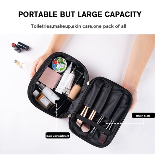 FITINI Makeup Bags Double Layer Travel Large Cosmetic Cases Organizer Toiletry Bags Waterproof Small Zipper Pouch for Women Makeup Brush Storage Bag,Brown Leopard