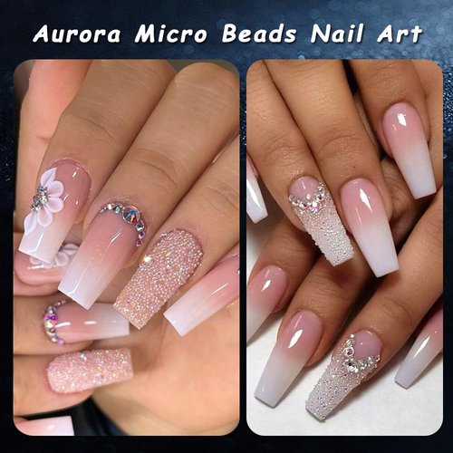 Tiny Nail Rhinestones 1.5mm Clear AB Mini Pixie Crystals Gems, 0.6-0.8mm Iridescent Micro Caviar Beads Sugar Glitter Beads Dust Charms for Nail Art Design DIY Crafts Accessories