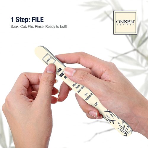 Onsen Secret Essential Nail Reboot Kit with Hand & Cuticle Rescue Cream | Buffer Block, Professional File, Replacement Pads and Repair Cream for Strong, Healthy, Shiny Natural Nails at Home