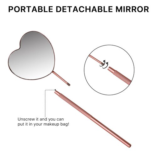 Miuffue 2.2inch Lovely Lash Mirror, Heart Shaped Detachable Stainless Steel Eyelash Mirror for Eyelash Extensions, Lash Supplies and Tool for Techs, Pink