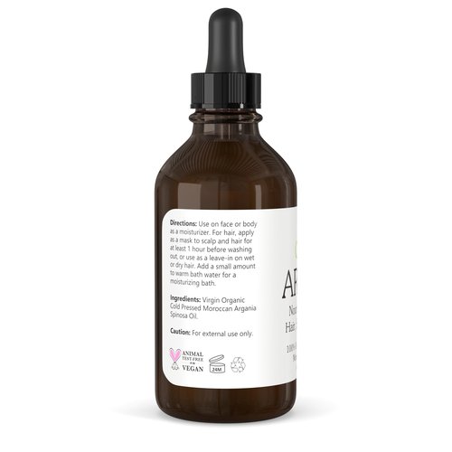 Isabella's Clearly ARGAN Oil for Hair | 100% Pure Organic Cold Pressed Oil of Morocco for Hair Mask, for Face, for Scalp | Virgin, Unrefined, In Glass Bottle, Packed in USA (Bulk 4 oz)