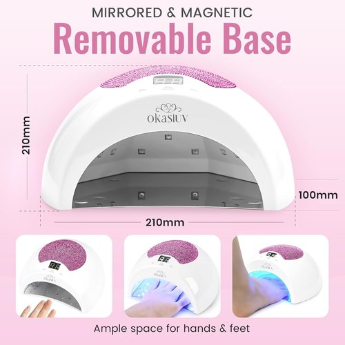 Okasiuv Rechargeable UV LED Nail Lamp with Diamond Design & Touch Control - 3 Timer Settings, Fast Curing for All Gel Polishes, Portable UV Nail Dryer for Professional Salon & Home (Pink)