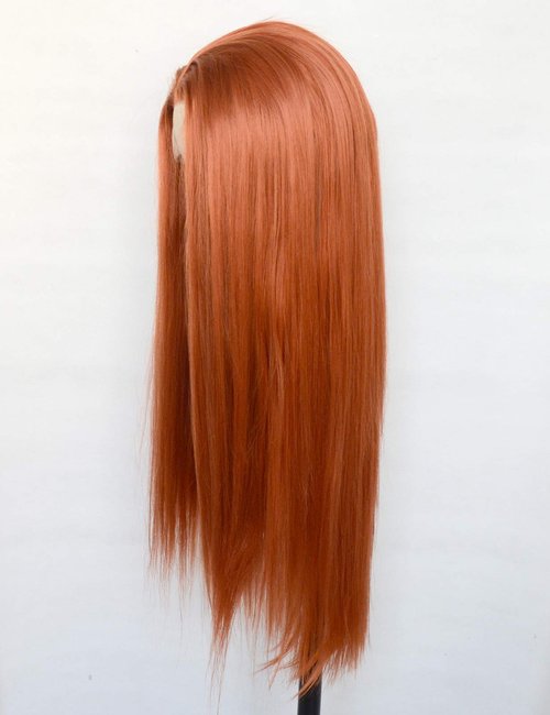Luwigs #360 Copper Red Synthetic Lace Front Wigs Long Straight Ginger Red Half Hand Tied Replacement Wigs Heat Resistant Fiber Hair for Cosplay Daily Wear 22inch