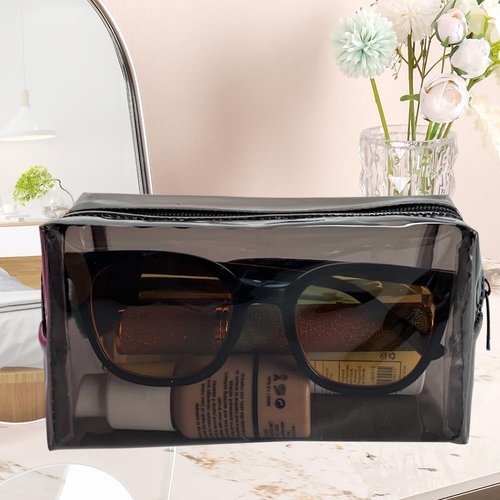 ONEART Portable Clear Cosmetic Bags Black, PVC Waterproof Makeup Bag,Travel Storage Toiletry Bag for Women,Storage Wash Bag with Zipper